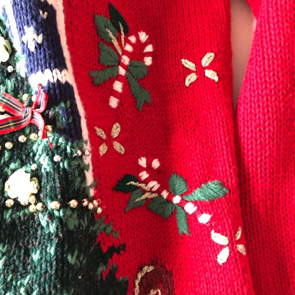 VTG Metropolitan 10001 Red Ugly Christmas Pullover Sweater Rosettes & Ribbons L - Picture 3 of 14